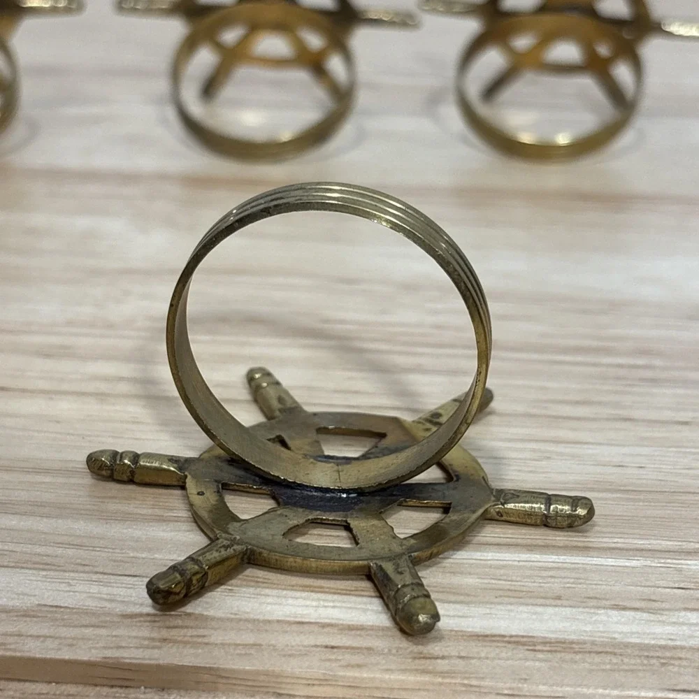 6 Brass Metal Ship Wheel Napkin Rings Nautical Decorative Table Decor Gold Tone
